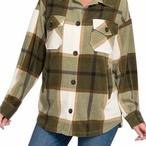 Zenana Outfitters Green and Cream Plaid Blazer